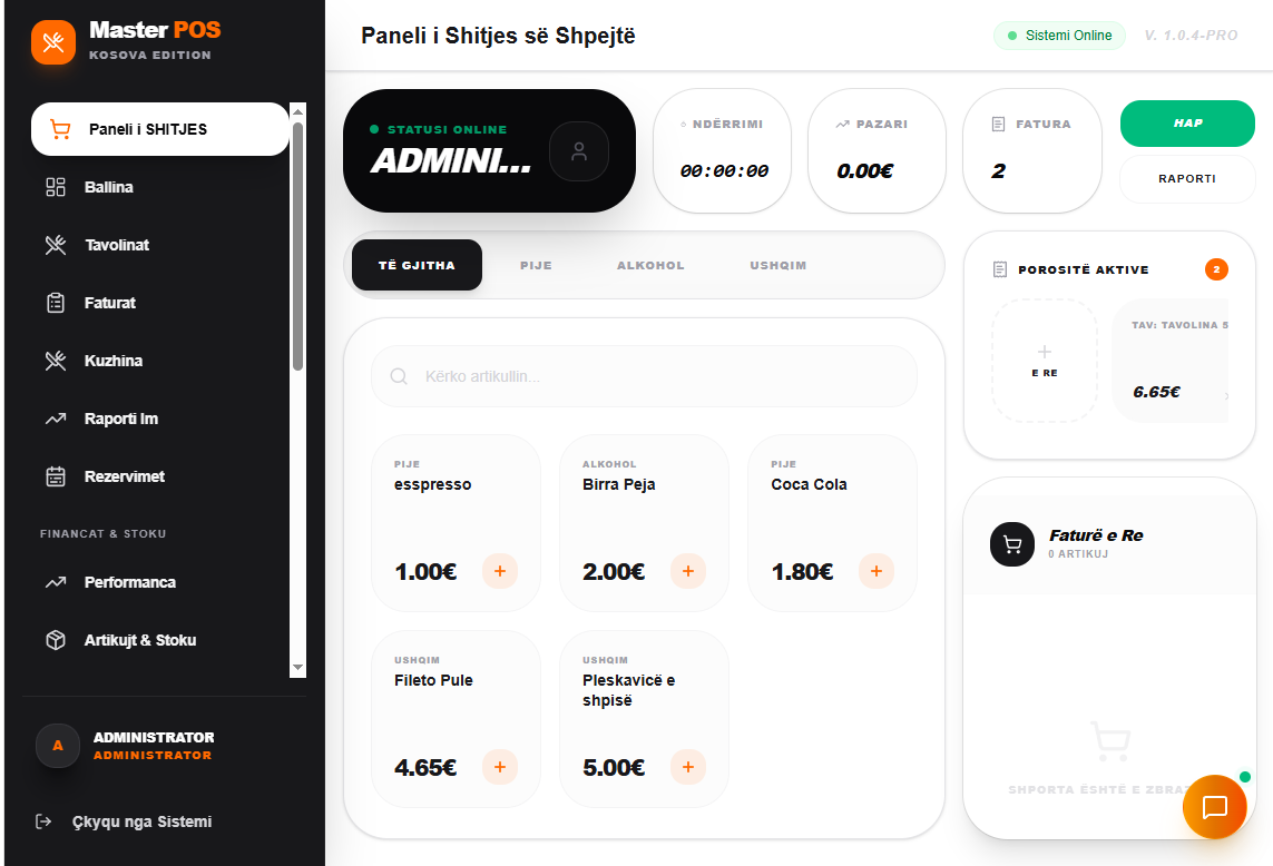 Pamje e panelit MasterPOS